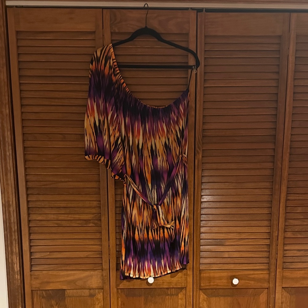 Vibrant One Shoulder Dress in Orange and Purple